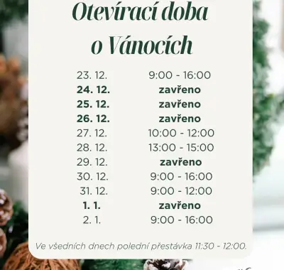 Vánoční otevírací doba 2025